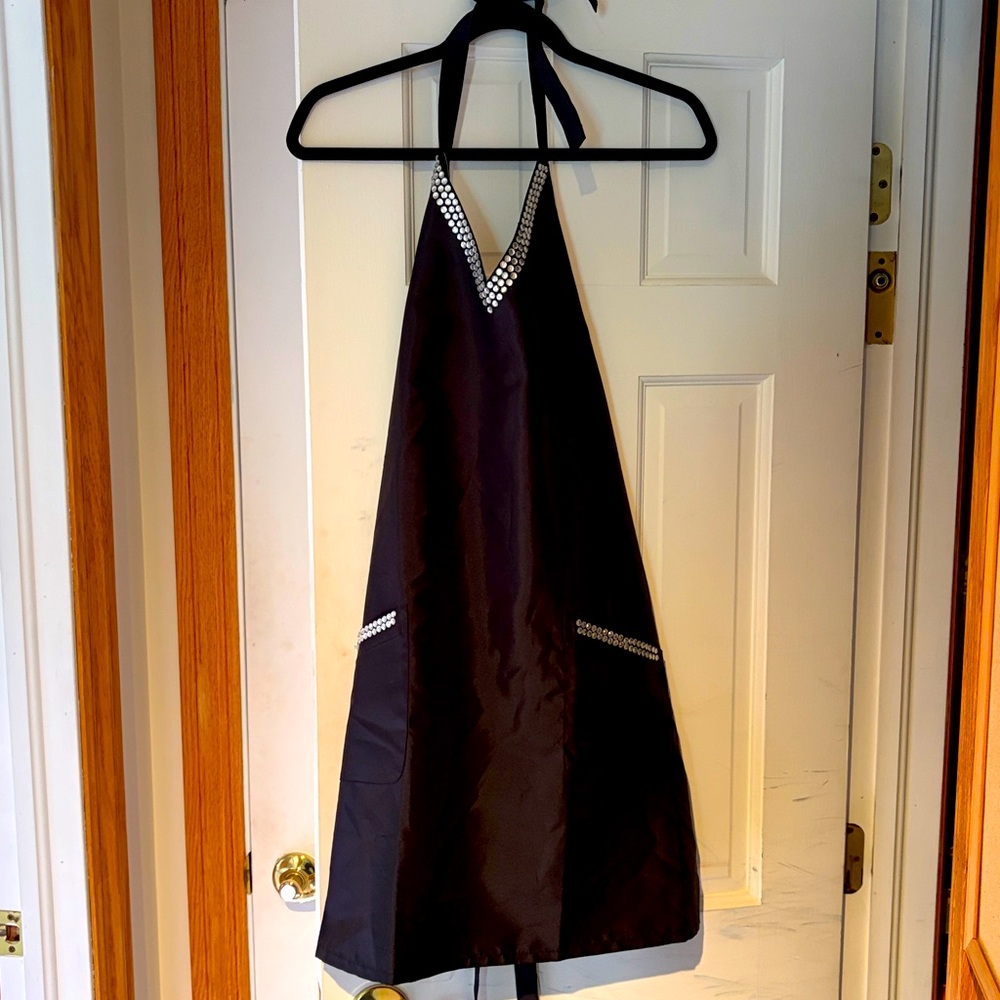 Joy Mangano Elegant Apron Dressy Black & Rhinestone Trim NWT  🌹